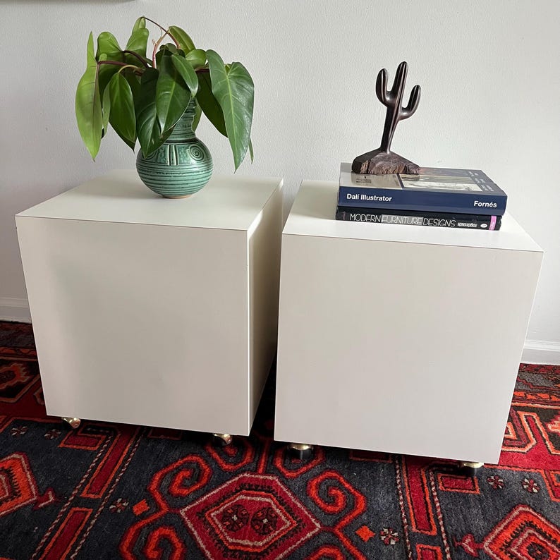 Postmodern Cube Tables on Casters · Pair