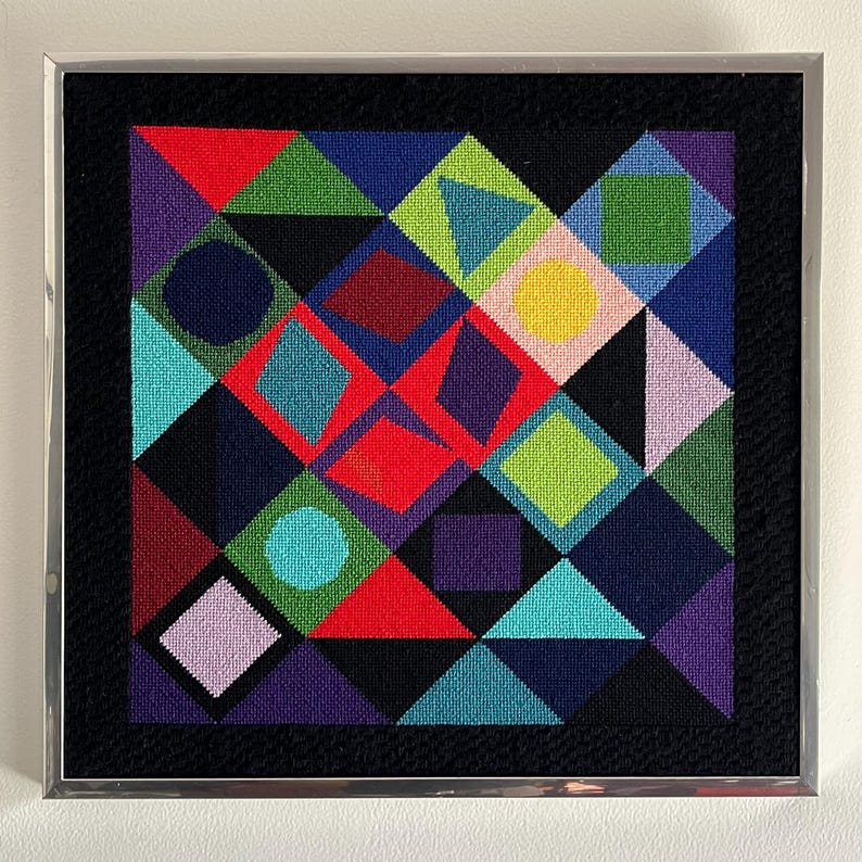 Geometric Needlepoint · Framed Textile Art