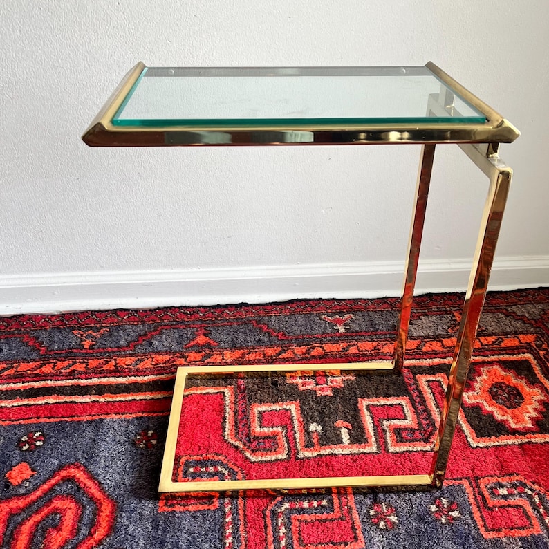 Brass & Glass Cantilever Side Table