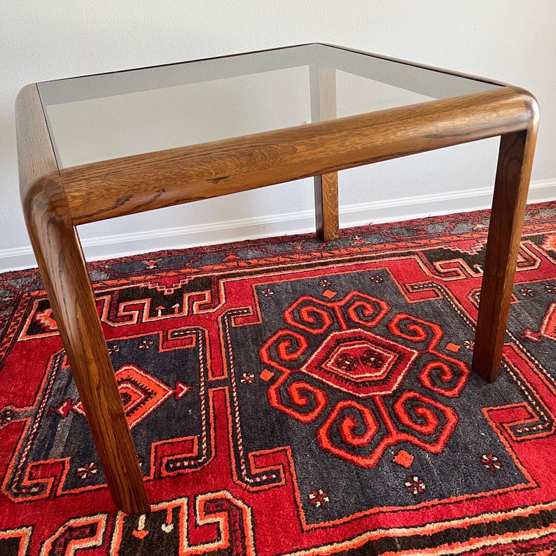 Oak & Tinted Glass Table · 32-inch