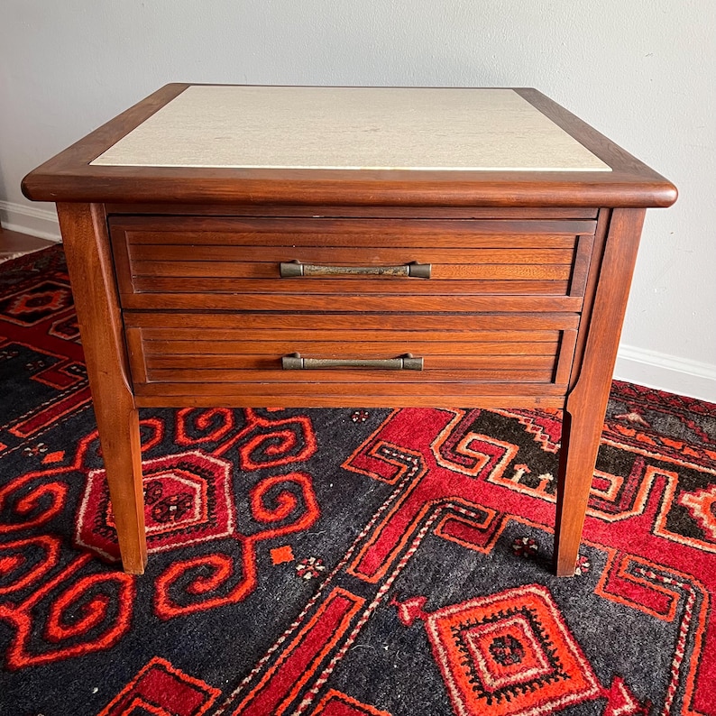 Modernage Teak & Travertine End Table