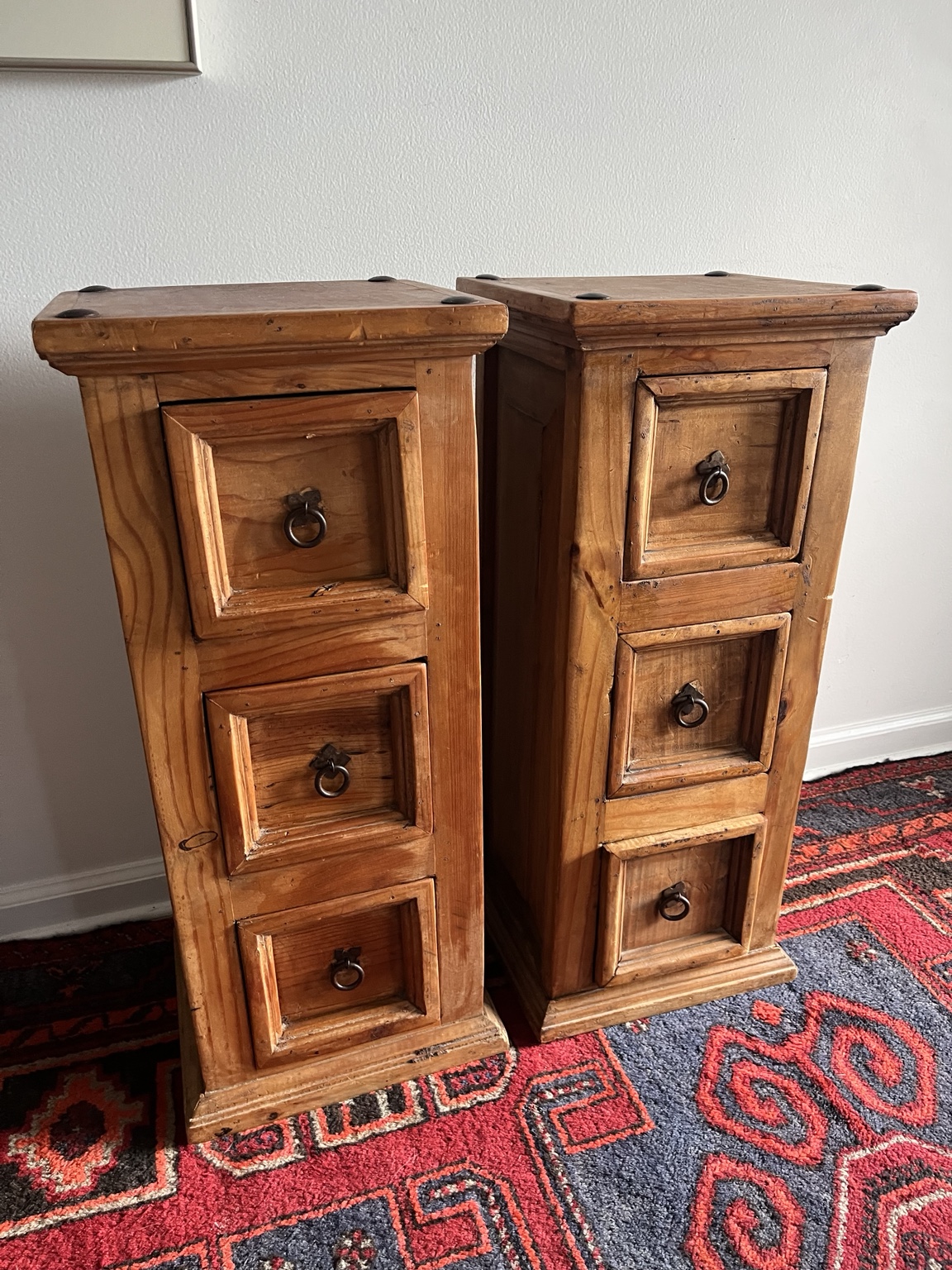 Wood Three-Drawer Cabinets · Pair